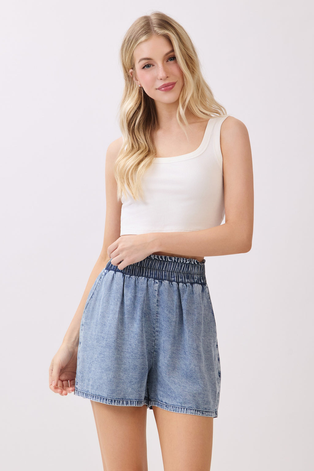 Soft wash denim shorts